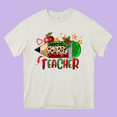 Christmas Teacher Pencil Heavy Core Tee Designed By Fadigitalartstudio