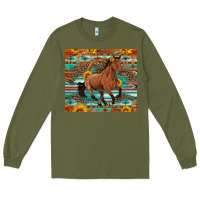 Army Green galloping horse aztec sunflower Long Sleeve Tee - Artiststas