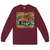 Burgundy galloping horse aztec sunflower Long Sleeve Tee - Artiststas
