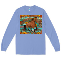 Colony Blue galloping horse aztec sunflower Long Sleeve Tee - Artiststas