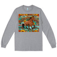Heather Grey galloping horse aztec sunflower Long Sleeve Tee - Artiststas