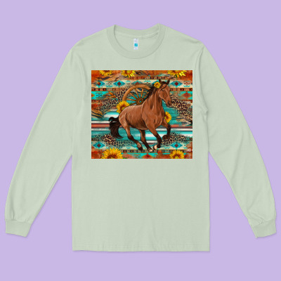 Galloping Horse Aztec Sunflower Long Sleeve Tee Designed By Artiststas
