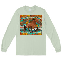 Matcha galloping horse aztec sunflower Long Sleeve Tee - Artiststas