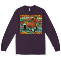 Plum galloping horse aztec sunflower Long Sleeve Tee - Artiststas