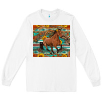 White galloping horse aztec sunflower Long Sleeve Tee - Artiststas