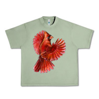 Oil Green Flying Northern Cardinal Bird Urban Heavy Tee - LillyAllenDesigns