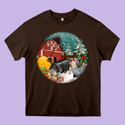 Christmas On The Farm Heavy Core Tee Designed By Fadigitalartstudio