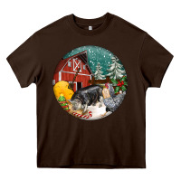 Chocolate Brown Christmas On The Farm Heavy Core Tee - FaDigitalArtStudio