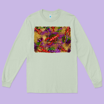 Mardi Gras Crawfısh Leopard Wood And Glitter Background Long Sleeve Tee Designed By Artiststas
