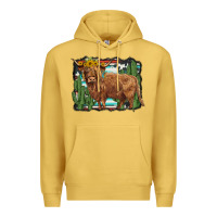 Antique Gold western cactus highland cow Premium Hoodie - BarkalooDesign