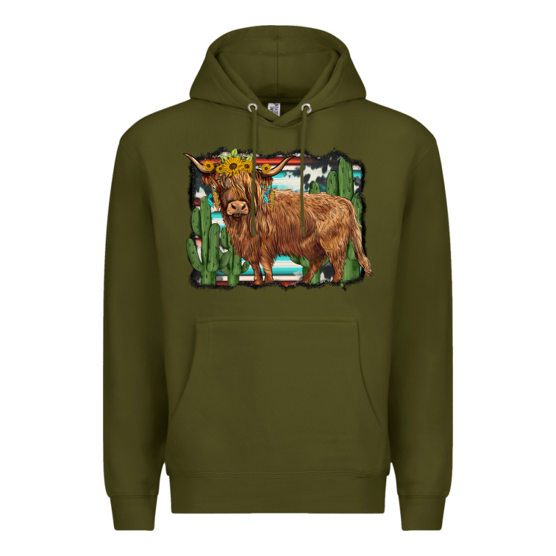 Western Cactus Highland Cow Premium Hoodie by BarkalooDesign | Teevron