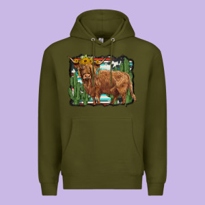 Western Cactus Highland Cow Premium Hoodie Designed By Barkaloodesign