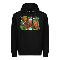 Black western cactus highland cow Premium Hoodie - BarkalooDesign