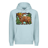 Blue Mist western cactus highland cow Premium Hoodie - BarkalooDesign