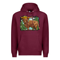 Burgundy western cactus highland cow Premium Hoodie - BarkalooDesign