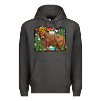 Charcoal Heather western cactus highland cow Premium Hoodie - BarkalooDesign