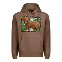 Chestnut western cactus highland cow Premium Hoodie - BarkalooDesign