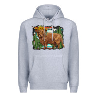 Heather Grey western cactus highland cow Premium Hoodie - BarkalooDesign