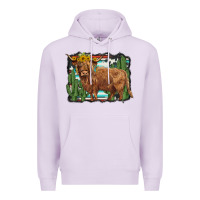 Lilac western cactus highland cow Premium Hoodie - BarkalooDesign