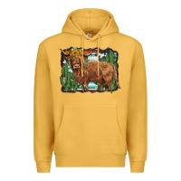 Mustard western cactus highland cow Premium Hoodie - BarkalooDesign