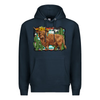 Navy western cactus highland cow Premium Hoodie - BarkalooDesign