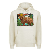 Oatmeal Heather western cactus highland cow Premium Hoodie - BarkalooDesign