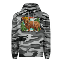 Slate Camo western cactus highland cow Premium Hoodie - BarkalooDesign