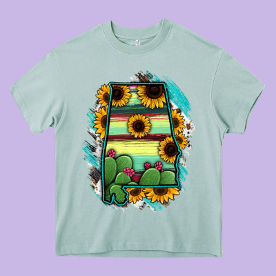 Alabama Map Sunflower Cactus Serape Heavy Core Tee Designed By Ranaportraitstore