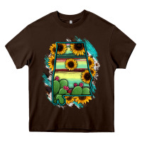 Chocolate Brown Alabama Map Sunflower Cactus Serape Heavy Core Tee - RanaPortraitStore