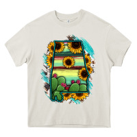 Cream Alabama Map Sunflower Cactus Serape Heavy Core Tee - RanaPortraitStore