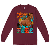 Burgundy roam free galloping Long Sleeve Tee - Artiststas