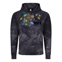 Cloud Black he is risen matthew 28 6 cross with butterflies cowhide background Vintage Hoodie - BarkalooDesign
