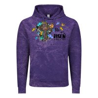 Cloud Purple he is risen matthew 28 6 cross with butterflies cowhide background Vintage Hoodie - BarkalooDesign