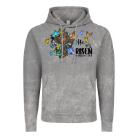 Cloud Rock he is risen matthew 28 6 cross with butterflies cowhide background Vintage Hoodie - BarkalooDesign