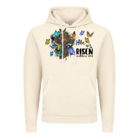 Vintage Artic he is risen matthew 28 6 cross with butterflies cowhide background Vintage Hoodie - BarkalooDesign