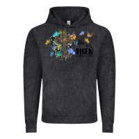 Vintage Black he is risen matthew 28 6 cross with butterflies cowhide background Vintage Hoodie - BarkalooDesign
