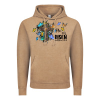 Vintage Coffee he is risen matthew 28 6 cross with butterflies cowhide background Vintage Hoodie - BarkalooDesign
