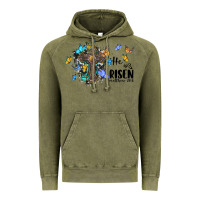 Vintage Olive he is risen matthew 28 6 cross with butterflies cowhide background Vintage Hoodie - BarkalooDesign