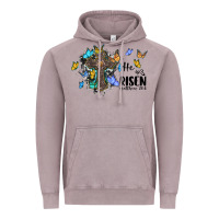 Vintage Zinc he is risen matthew 28 6 cross with butterflies cowhide background Vintage Hoodie - BarkalooDesign