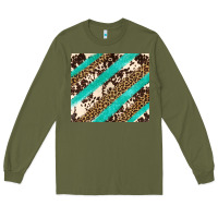 Army Green turquoise glitter leopard and cowhide Long Sleeve Tee - Artiststas