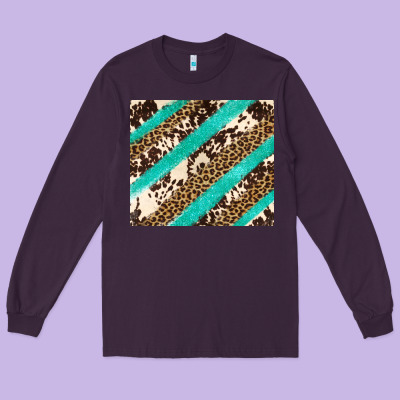 Turquoise Glitter Leopard And Cowhide Long Sleeve Tee Designed By Artiststas