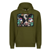 Army Green western background turquoises gemstones black and white baby cow Premium Hoodie - BarkalooDesign