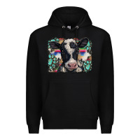 Black western background turquoises gemstones black and white baby cow Premium Hoodie - BarkalooDesign