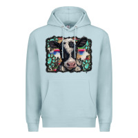 Blue Mist western background turquoises gemstones black and white baby cow Premium Hoodie - BarkalooDesign