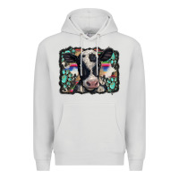 Dove Grey western background turquoises gemstones black and white baby cow Premium Hoodie - BarkalooDesign