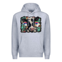 Heather Grey western background turquoises gemstones black and white baby cow Premium Hoodie - BarkalooDesign