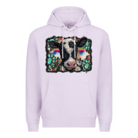 Lilac western background turquoises gemstones black and white baby cow Premium Hoodie - BarkalooDesign