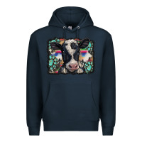 Navy western background turquoises gemstones black and white baby cow Premium Hoodie - BarkalooDesign