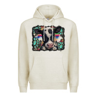 Oatmeal Heather western background turquoises gemstones black and white baby cow Premium Hoodie - BarkalooDesign