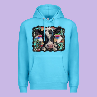 Western Background Turquoises Gemstones Black And White Baby Cow Premium Hoodie Designed By Barkaloodesign
